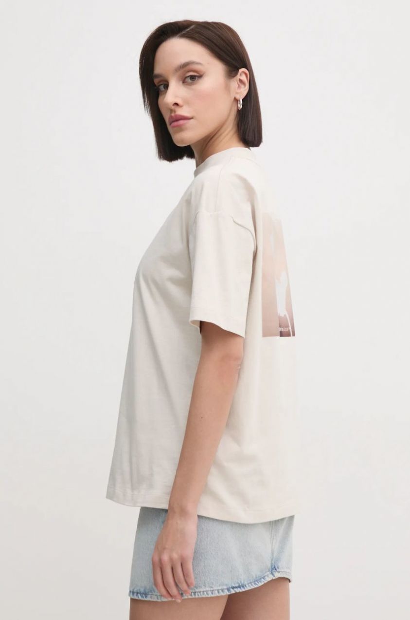 Bavlnené tričko Calvin Klein Jeans dámske, béžová farba, J20J224981