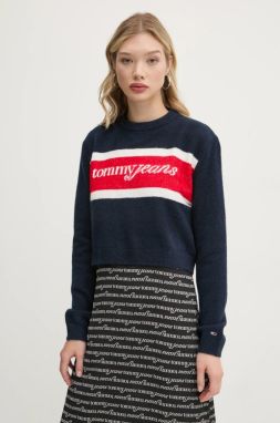 Sveter s prímesou vlny Tommy Jeans dámsky, tmavomodrá farba, DW0DW19341