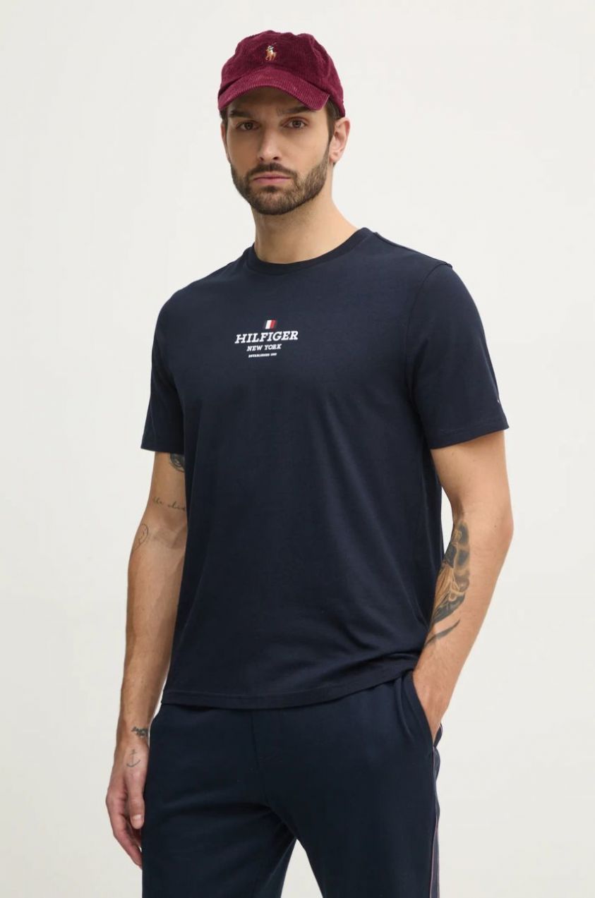 Tričko Tommy Hilfiger pánske, tmavomodrá farba, s potlačou, MW0MW38980