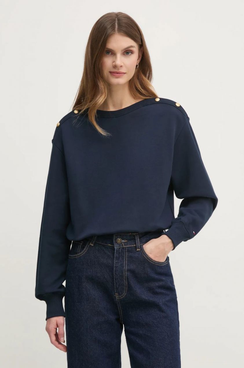 Bavlnená mikina Tommy Hilfiger dámska, tmavomodrá farba, vzorovaná, WW0WW44447