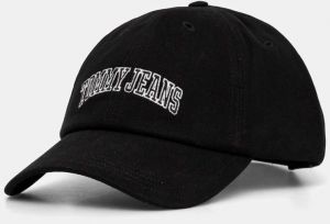 Bavlnená šiltovka Tommy Jeans čierna farba, s nášivkou, AW0AW16992
