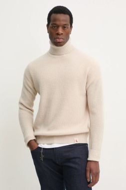 Vlnený sveter Calvin Klein Jeans pánsky, béžová farba, s rolákom, J30J326739