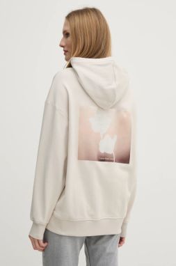 Bavlnená mikina Calvin Klein Jeans dámska, béžová farba, s kapucňou, jednofarebná, J20J225080
