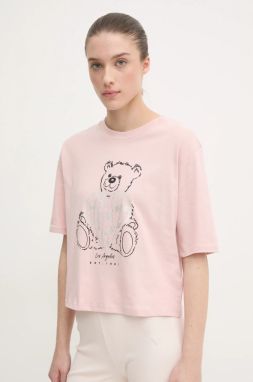 Bavlnené tričko Guess RHINESTONE dámske, ružová farba, V5RI09 I3Z14