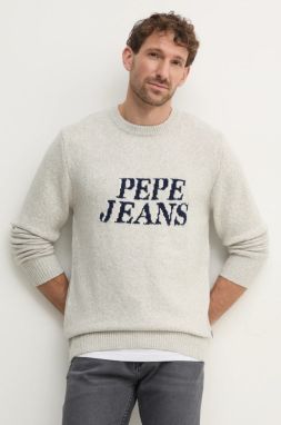 Sveter s prímesou vlny Pepe Jeans LUKA pánsky, šedá farba, PM702499