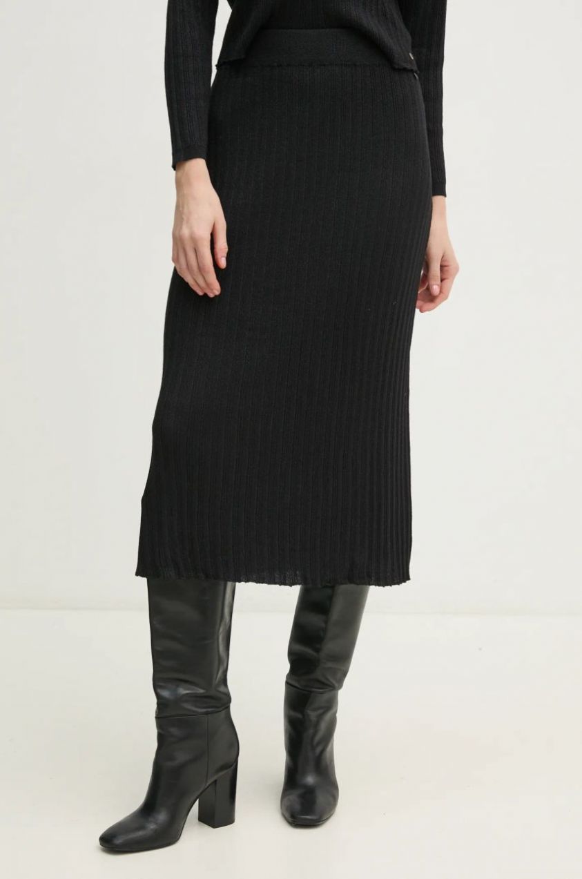 Sukňa Pepe Jeans NICOLE SKIRT čierna farba, midi, rovný strih, PL901174