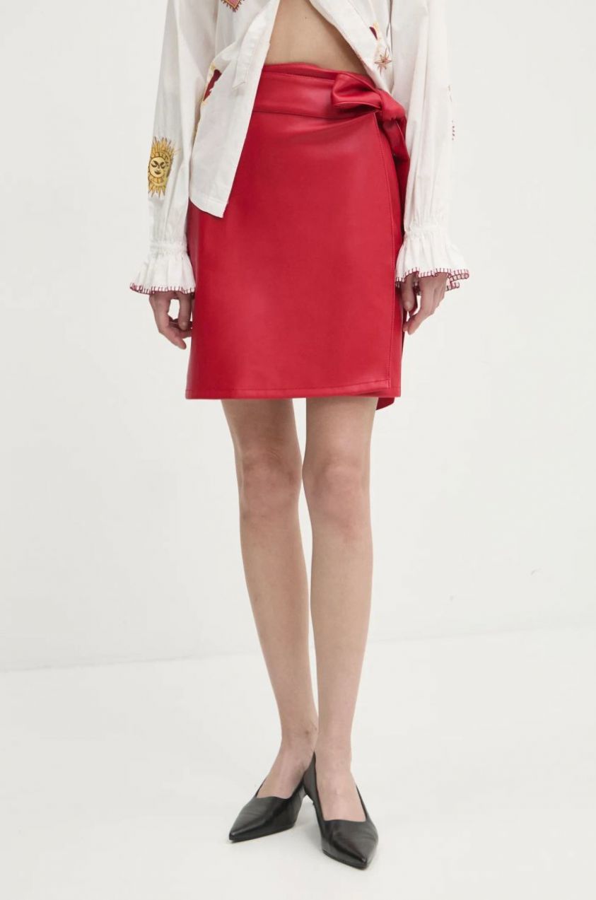Sukňa Never Fully Dressed Vegan Leather Mini Jaspre Skirt červená farba, mini, puzdrová, NFDSK540