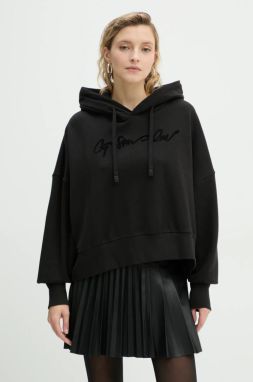 Bavlnená mikina G-Star Raw dámska, čierna farba, s kapucňou, s nášivkou, D25168-D562