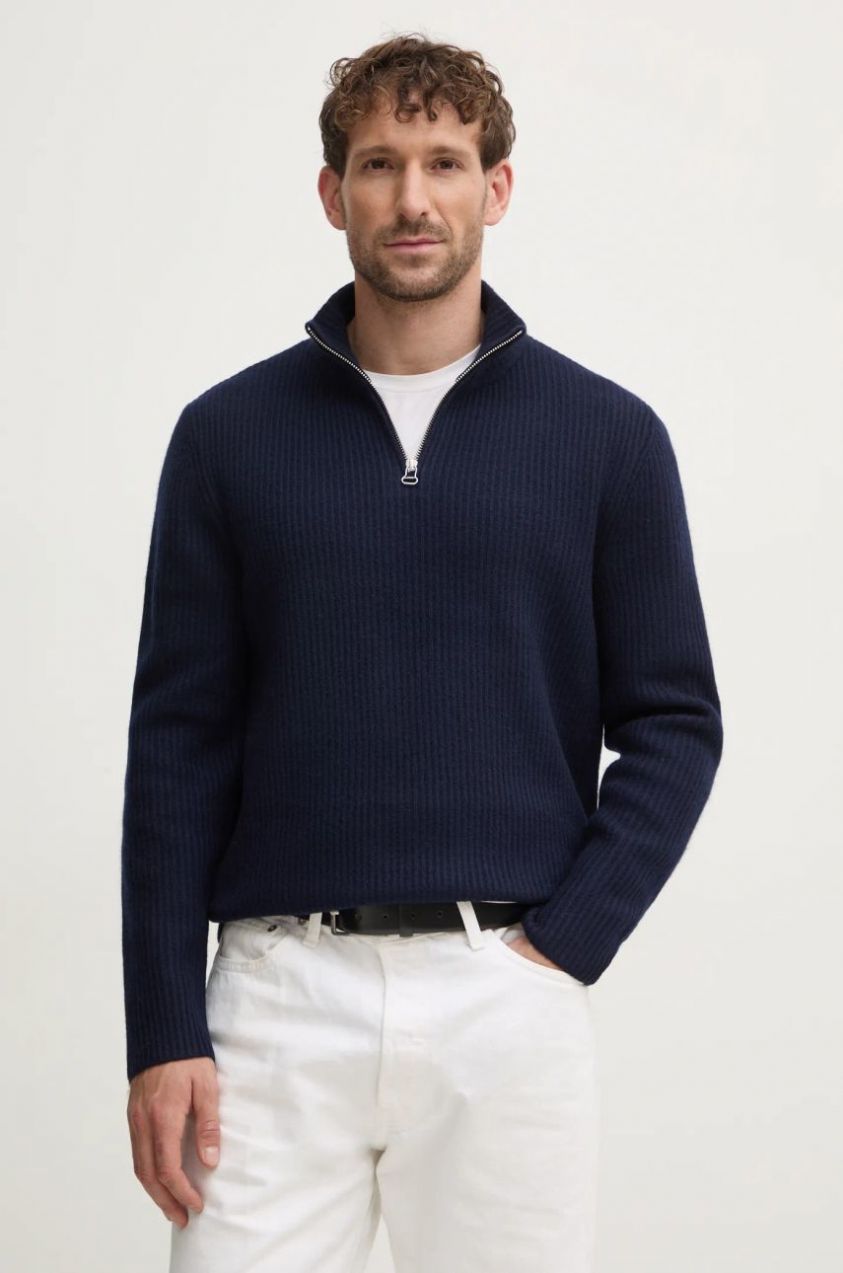 Vlnený sveter A.P.C. pull alex pánsky, tmavomodrá farba, teplý, s rolákom, WVBAJ.H23057