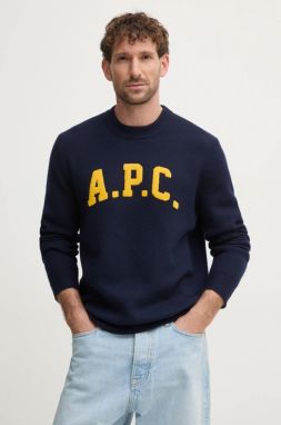 Vlnený sveter A.P.C. pull joshua pánsky, tmavomodrá farba, WVBDK.M23365
