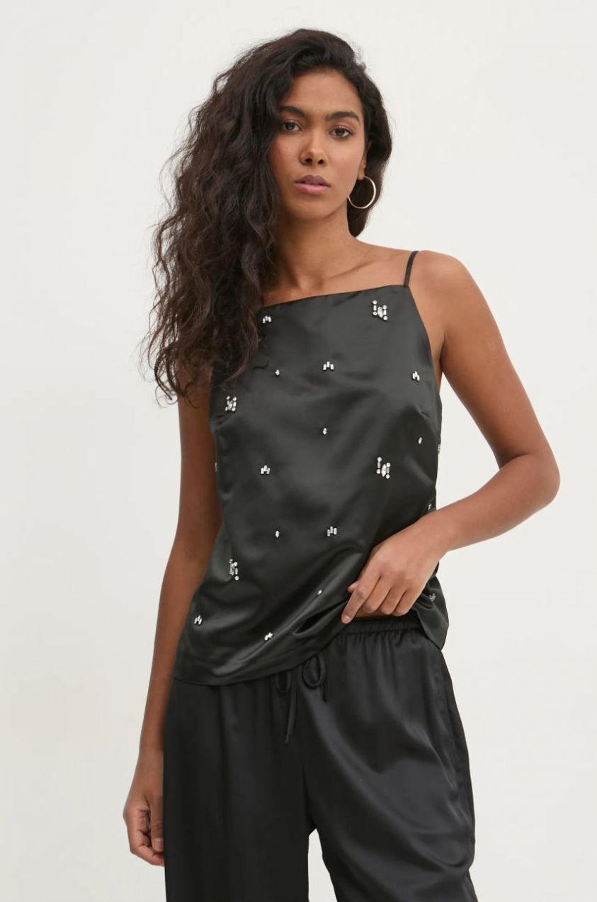 Blúzka Abercrombie & Fitch dámska, čierna farba, s nášivkou, KI140-4529
