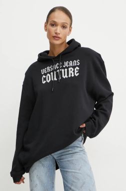 Bavlnená mikina Versace Jeans Couture dámska, čierna farba, s kapucňou, s nášivkou, 77HAIL03 CF00L