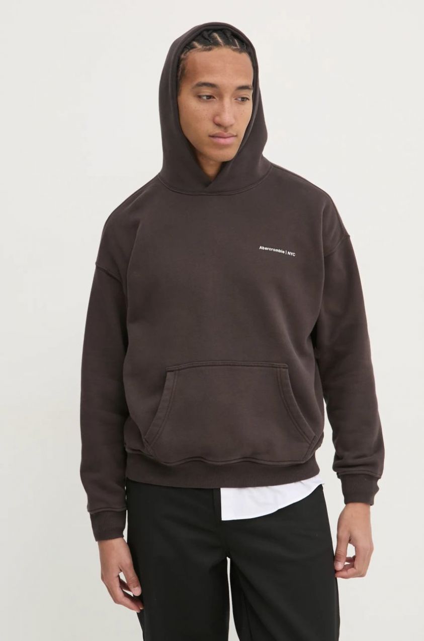 Mikina Abercrombie & Fitch pánska, hnedá farba, s kapucňou, jednofarebná, KI122-4366
