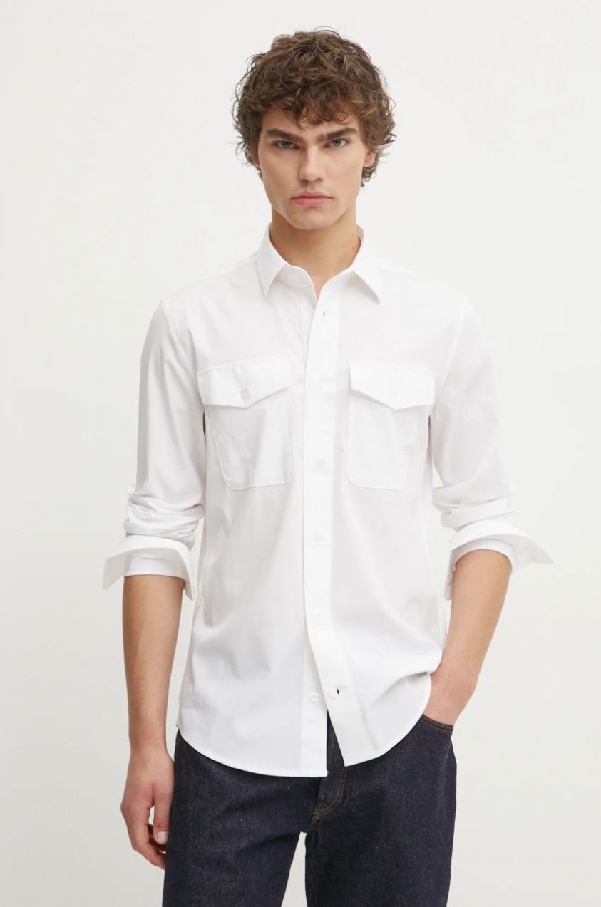 Košeľa G-Star Raw pánska, béžová farba, slim, s klasickým golierom, D24963-D701