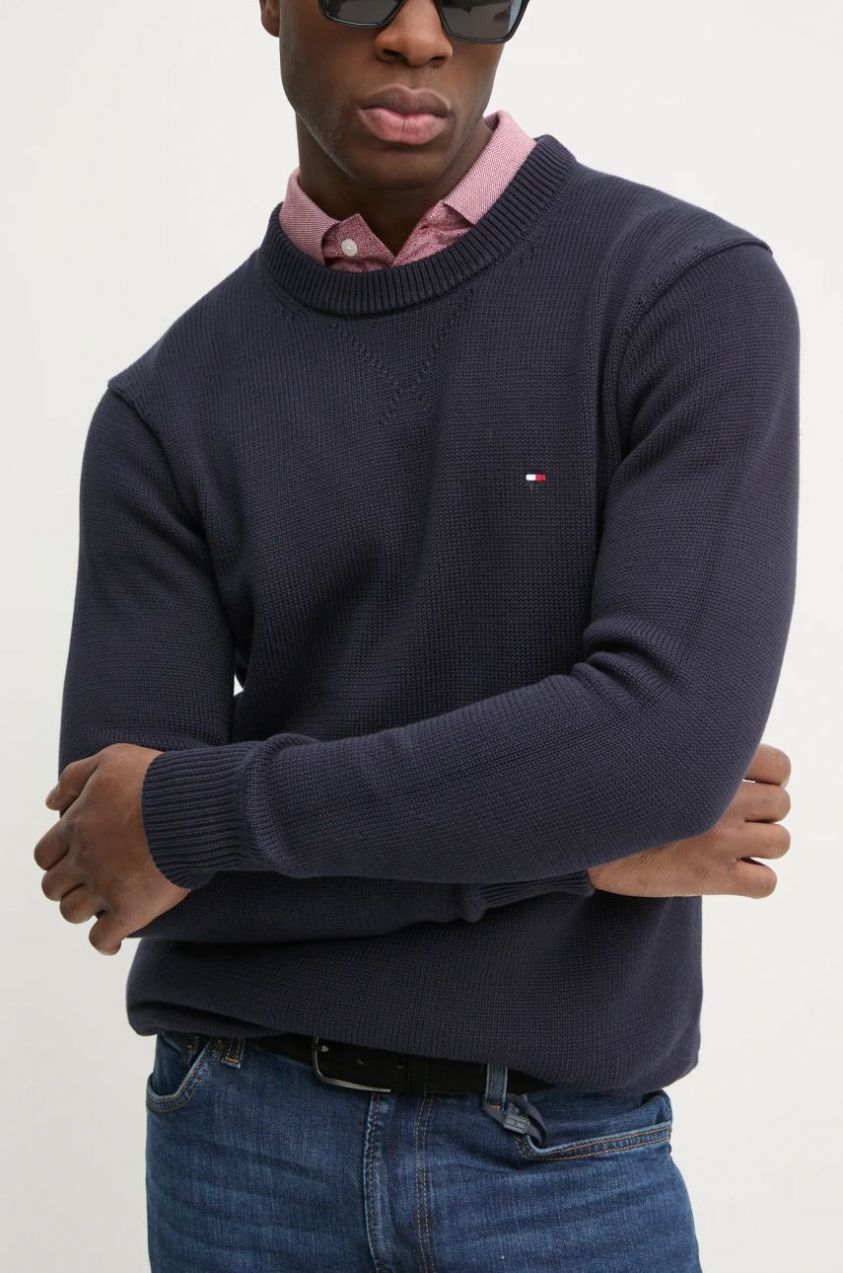 Bavlnený sveter Tommy Hilfiger tmavomodrá farba, MW0MW37397
