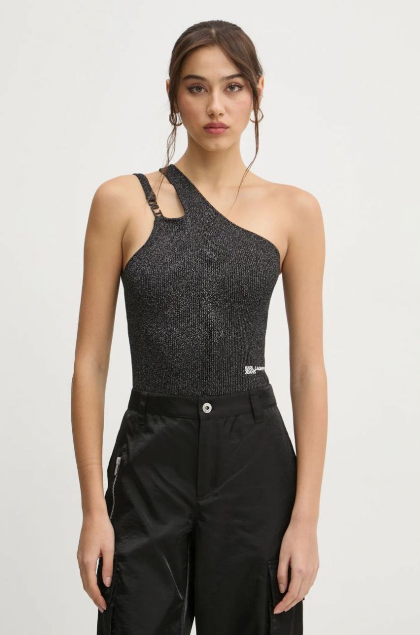 Top Karl Lagerfeld Jeans dámske, čierna farba, holý chrbát, A1W18028