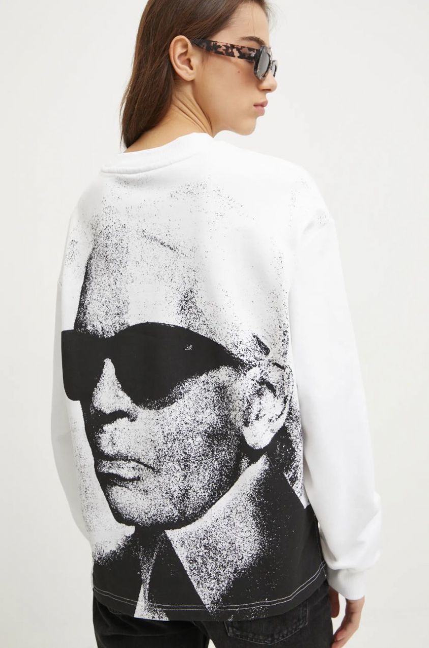 Bavlnená mikina Karl Lagerfeld Jeans dámska, biela farba, s potlačou, A1W20068