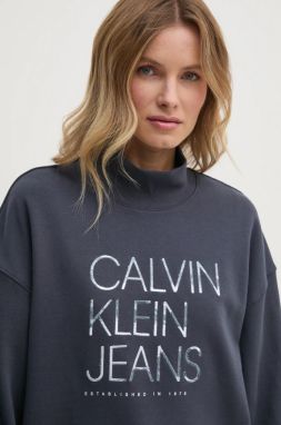 Bavlnená mikina Calvin Klein Jeans dámska, šedá farba, s nášivkou, J20J225082