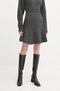 Vlnená sukňa By Malene Birger DOX šedá farba, mini, áčkový strih, 102525