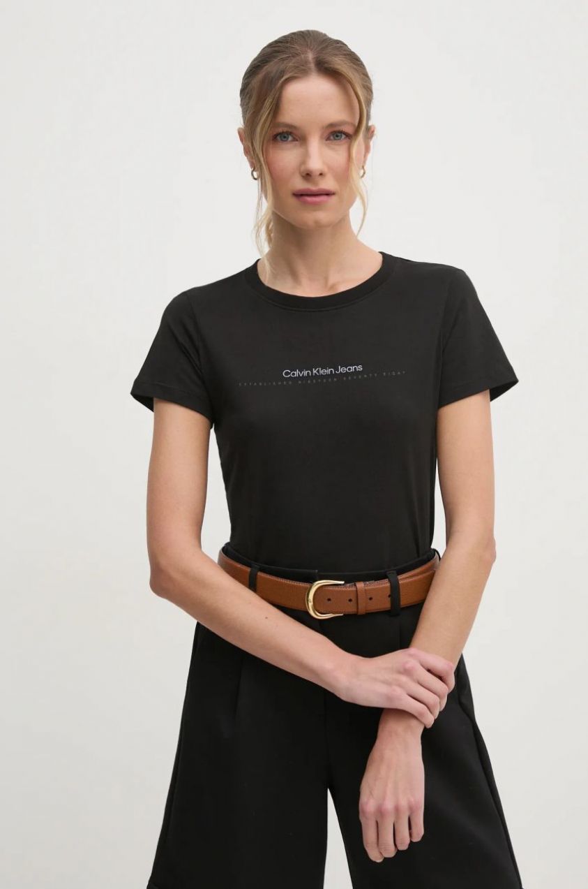 Bavlnené tričko Calvin Klein Jeans dámske, čierna farba, J20J224990