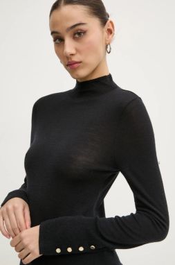 Vlnený sveter Abercrombie & Fitch dámsky, čierna farba, tenký, s rolákom, KI150-4348