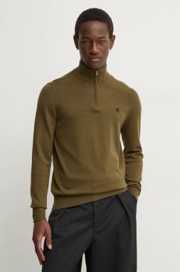 Bavlnený sveter Timberland zelená farba, tenký, s polorolákom, TB0A2BMX3021