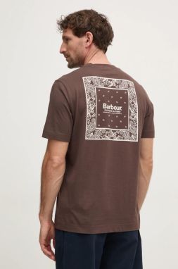 Bavlnené tričko Barbour pánske, hnedá farba, s potlačou, MTS1382BR98