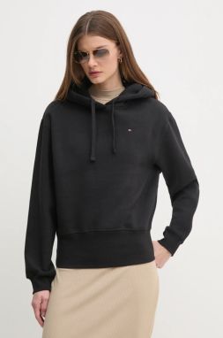 Mikina Tommy Hilfiger dámska, čierna farba, s kapucňou, jednofarebná, WW0WW44991