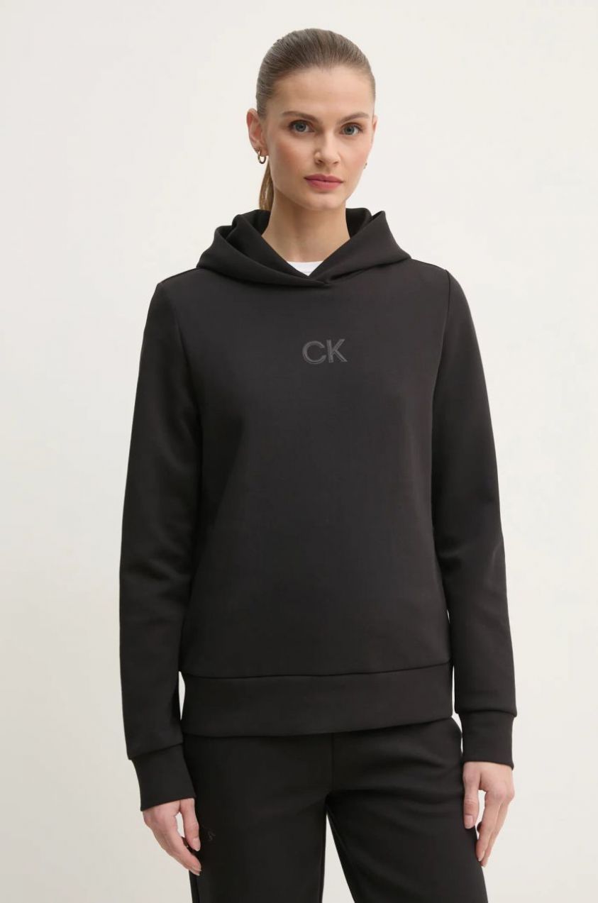 Mikina Calvin Klein dámska, čierna farba, s kapucňou, s nášivkou, K20K207954