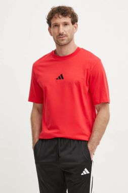 Bavlnené tričko adidas Essential pánske, červená farba, s nášivkou, JF1095