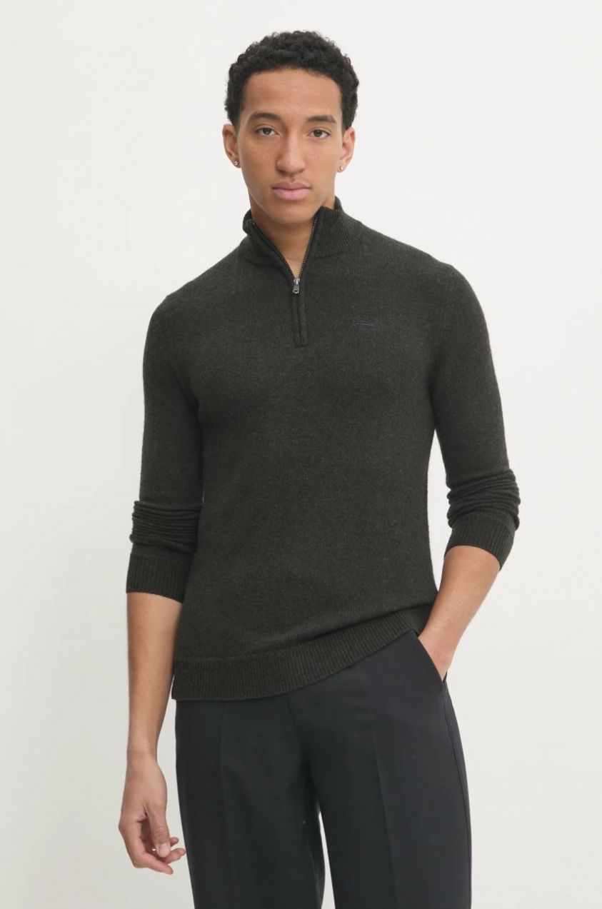 Sveter s prímesou vlny Superdry pánsky, zelená farba, M6110640A-6AQ