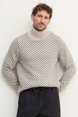 Vlnený sveter Barbour pánsky, béžová farba, teplý, s rolákom, MKN1630ST14