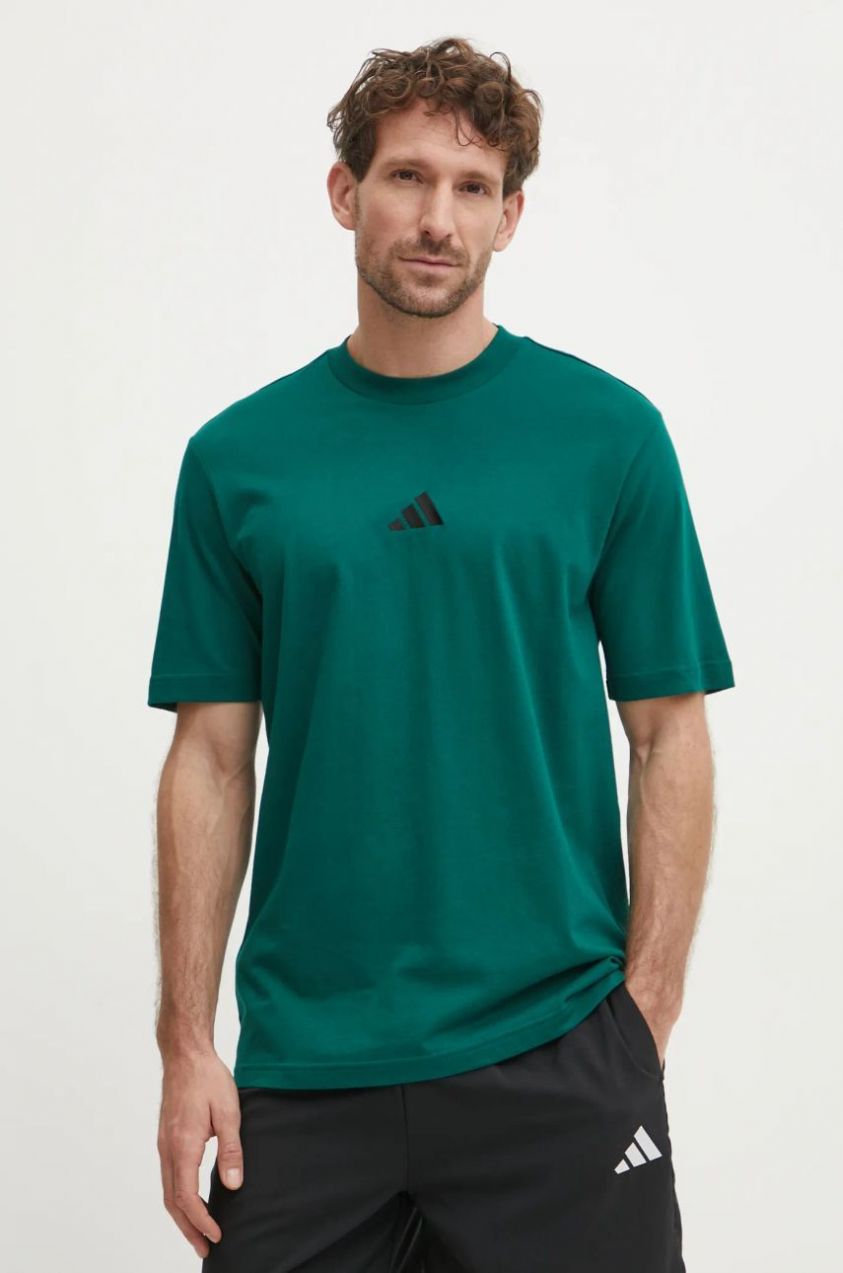 Bavlnené tričko adidas Essential pánske, zelená farba, jednofarebné, JF1096