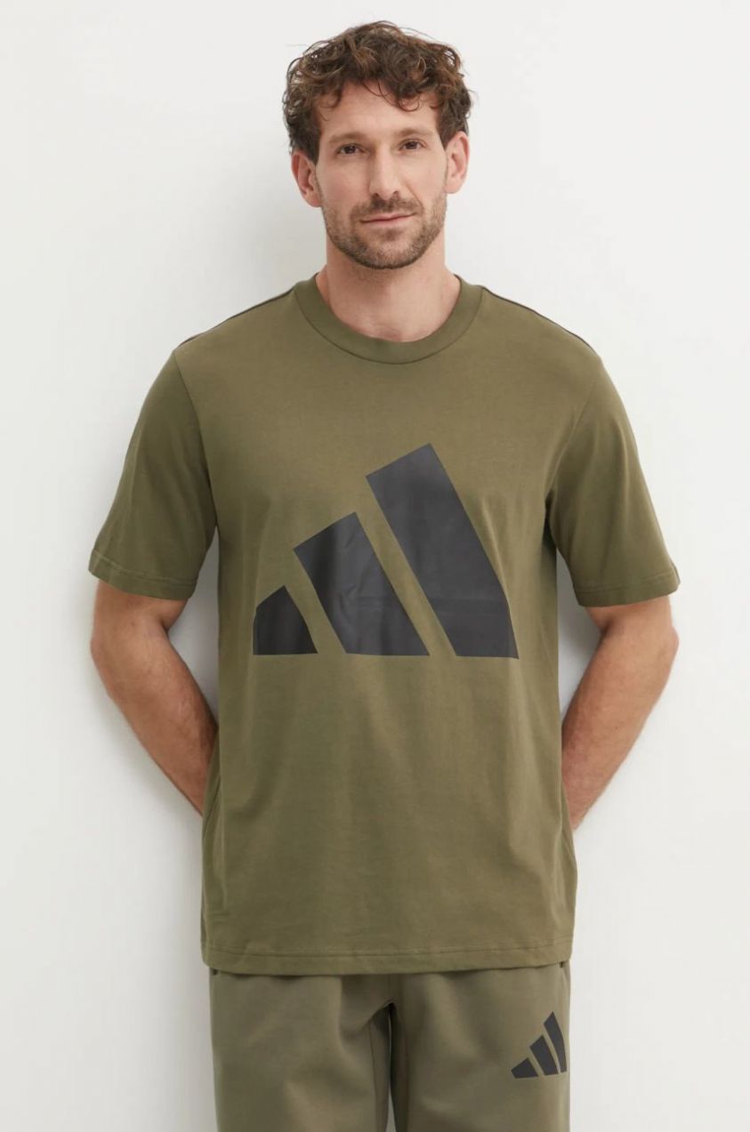 Bavlnené tričko adidas Essentials pánske, zelená farba, s potlačou, JE8931