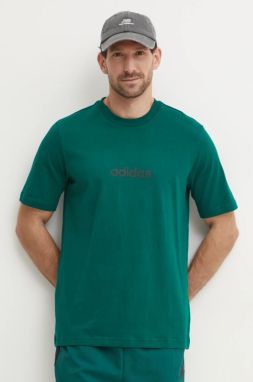 Bavlnené tričko adidas Essentials Linear pánske, zelená farba, s potlačou, JE8997