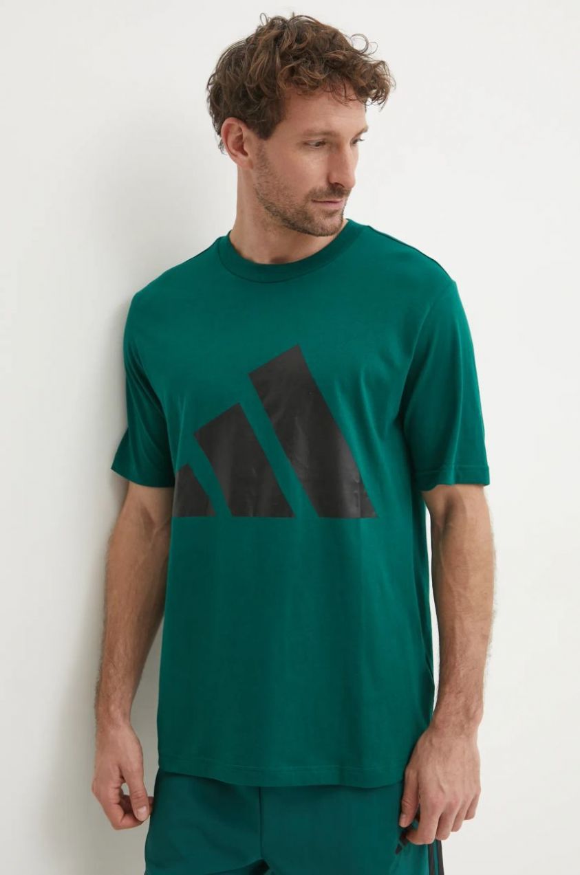 Bavlnené tričko adidas Essentials pánske, zelená farba, s potlačou, JE8932