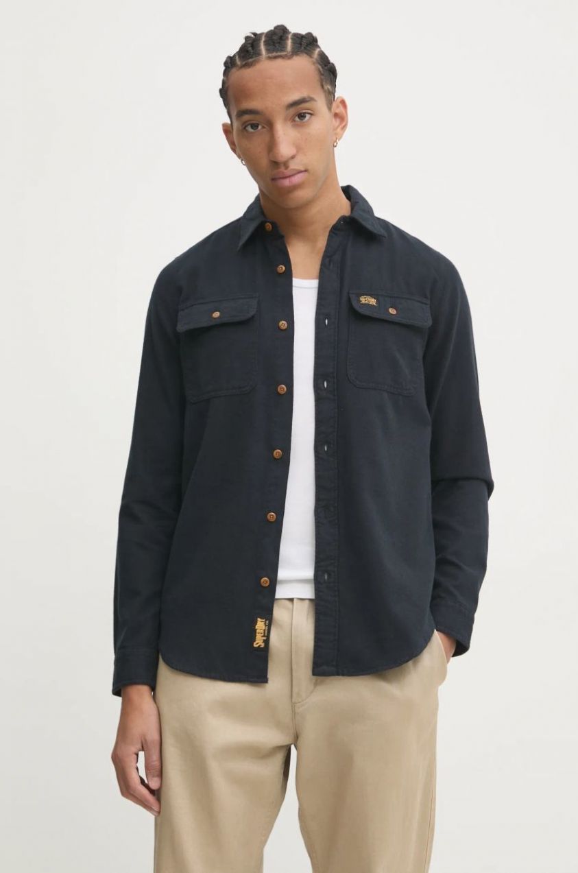 Bavlnená košeľa Superdry pánska, tmavomodrá farba, regular, s klasickým golierom, M4010723A-12A