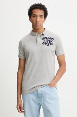 Bavlnené polo tričko Superdry šedá farba, s nášivkou, M1110396A-41Q