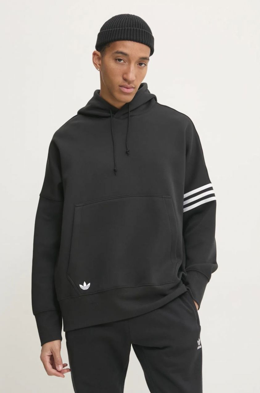 Mikina adidas Originals Neuclassics pánska, čierna farba, s kapucňou, s nášivkou, JC9937