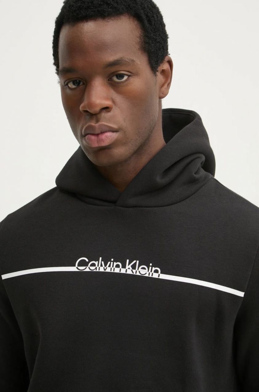 Mikina Calvin Klein pánska, čierna farba, s kapucňou, s potlačou, K10K114338