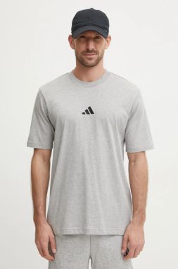 Bavlnené tričko adidas Essential pánske, šedá farba, melanžové, JF1091