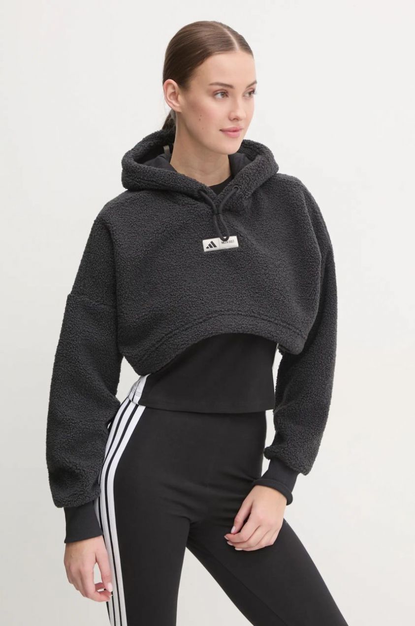 Mikina adidas x Moon Boot dámska, čierna farba, s kapucňou, s nášivkou, IY8049