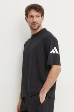 Bavlnené tričko adidas Essentials pánske, čierna farba, s potlačou, JF3615
