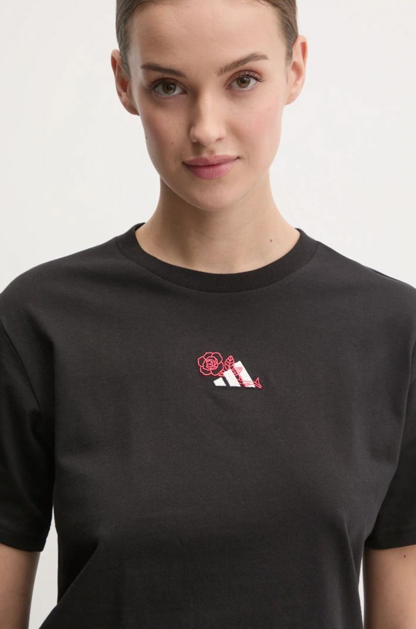 Bavlnené tričko adidas W L MINI TEE dámske, čierna farba, JN8224