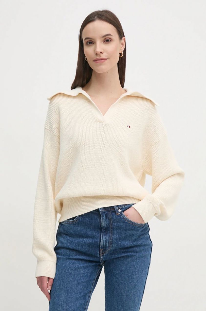 Sveter Tommy Hilfiger dámsky, béžová farba, WW0WW44451
