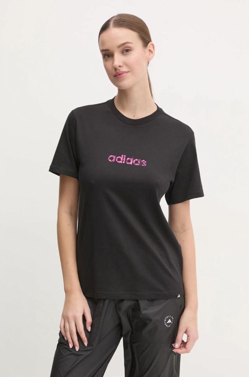 Bavlnené tričko adidas Camo dámske, čierna farba, JN1401