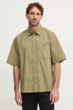 Košeľa Calvin Klein pánska, zelená farba, regular, s klasickým golierom, KM0KM01086