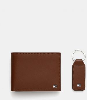 Kožená peňaženka + kľúčenka Tommy Hilfiger pánsky, hnedá farba