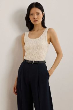 Bavlnený top Lauren Ralph Lauren béžová farba