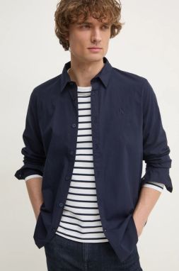 Košeľa Calvin Klein Jeans pánska, tmavomodrá farba, slim, s klasickým golierom